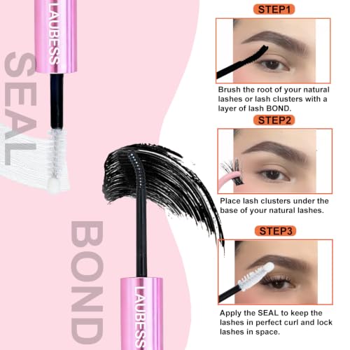 Image of Lash Glue for Eyelash Clusters LAUBESS Waterproof 2-IN-1 Lash Bond and Seal Eyelash Glue Long Lasting 72H DIY Lash Extension Glue Home Use Non-Irritating (Black 5ml+5ml)