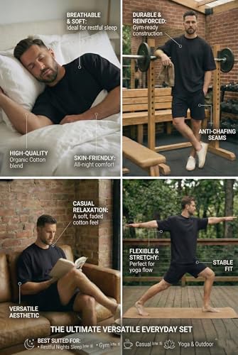 Image of Kvetoo Men Cotton T Shirt and Shorts Set Co Ord Set for Men Summer Casual Lounge Wear Gym Workout T Shirt Shorts Combo Half Sleeve Comfortable Cotton Outfit