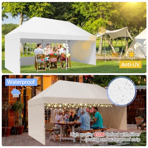 Eachbid 10' x 20' Pop Up Gazebo Tent with 4 Removable Walls, Large Event Shelter (White)