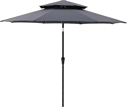 C-Hopetree Paraguas de mercado de patio al aire libre doble de 9 pies con luces LED solares e inclinación