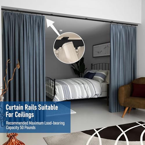Ceiling Mounted Black Curtain Rods with Hooks 6FT for Living Room Bedroom Bathroom