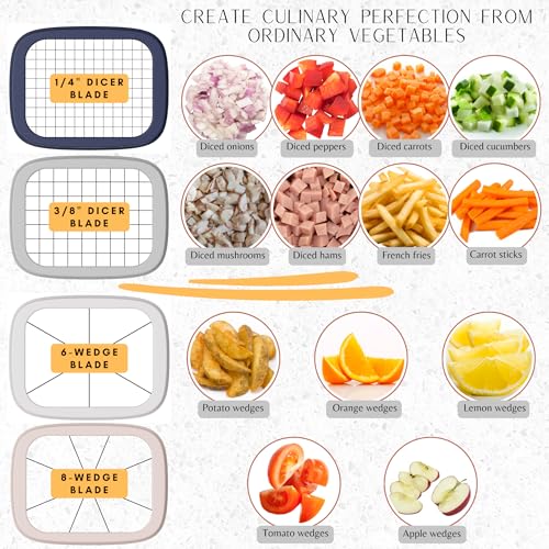 Brieftons PerfectCut Vegetable Chopper: 4-Blade Veggie Dicer Fruit Slicer, Potato French Fry Cutter, Wedge Cutter, Onion Chopper, Egg Slicer with 5 Recipe Ebooks, Safe to Use, Easy to Clean & Store - Image 5