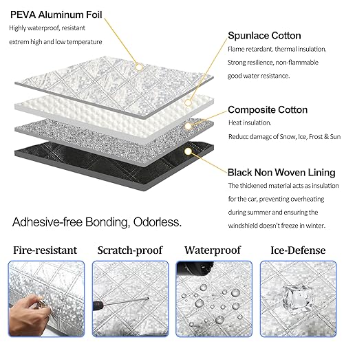 Image of Windshield Snow Cover Compatible with Lexus ES 2001-2024, Car Snow Cover, Front Windshield Sunshade, Exterior Windscreen Sun Shade, UV-Rays Sun Ice Snow Frost Protector, 4-Layer Windshield Cover
