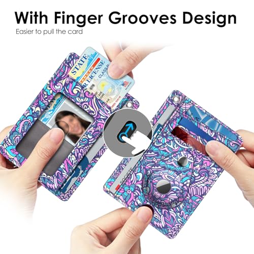 SITHON Slim Minimalist Front Pocket Wallet with Built-in Case Holder Compatible with Airtag, RFID Blocking Credit Card Holder with ID Window Wallet Case Cases for Men Women, Paisley Purple4