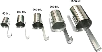 Silver Set of Milk/Liquid Measuring Traditional Aluminum Cups/Scales with Vertical Handles. Set of 5 (50ML, 100 ML, 200 ML, 500 ML & 1Ltr).