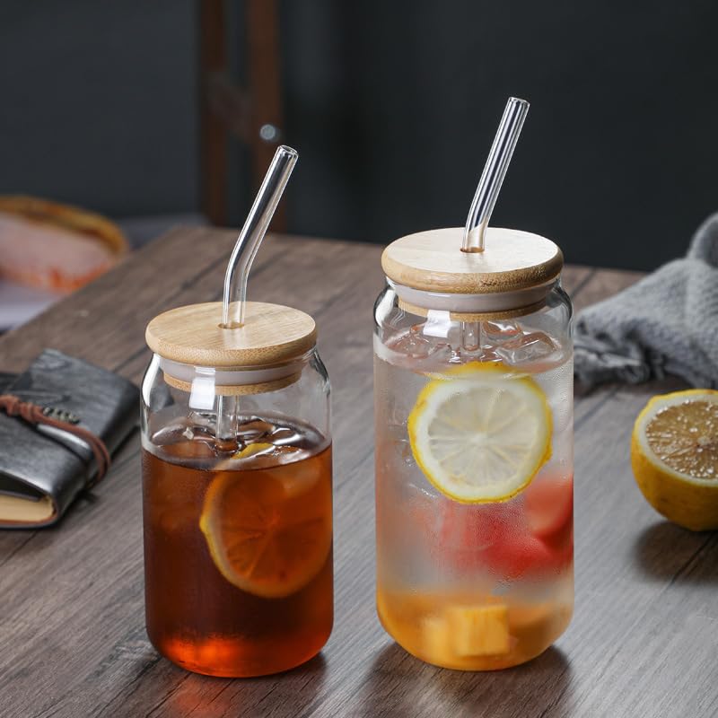 High borosilicate glass Coke cup with straw and bamboo lid set of 4