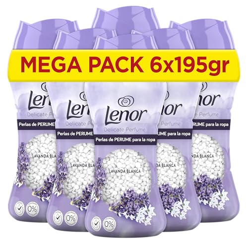 LENOR UNstoppables Perlas de Perfume para la Ropa, 96 Lavados (6 x 195g), Suavizante con Fragancia Lavanda Blanca, Potenciador de Frescor