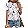 Cuptacc Top Femme Chic Et Élégant Haut Femme Ete Broderie Aux Oeillets Col Rond Manches Courtes BlancFloral XXL 50-52
