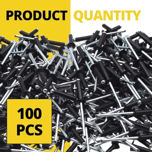 Image of 100PCS Aluminum Pop Rivets 3 /16 x 1'' Black - Assortment Kit Black Aluminum Rivets Closed End with Big Head for DIY & Industrial Use