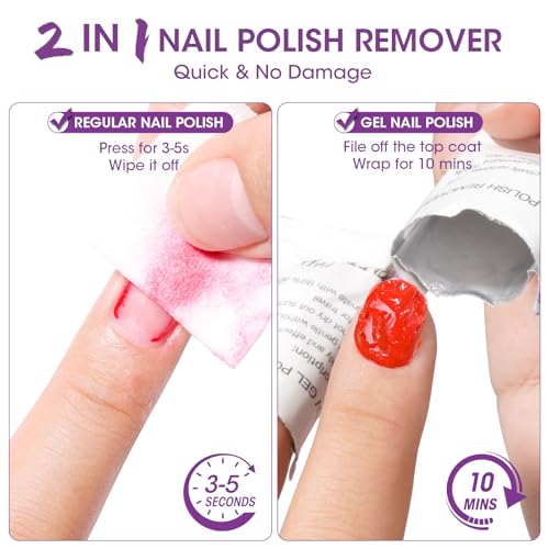 Image of GELLEN Acetone Gel Polish Remover Pads, 200 Pack Individually Wrapped | Travel Bulk Set with Tools, Quick & Effective Removes Gel & Regular Nail Polish, Professional Soak-Off Remover for Salon Home