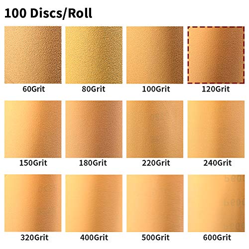 Image of SPEEDWOX 100 Pcs 120 Grit 5 inch Round Sanding Discs Sandpaper Roll | Adhesive Back PSA Sticky Back, No Hole, Stick and Sand Sandpaper for Wood, Auto Body Repair Marine Paint Metal and Plastics