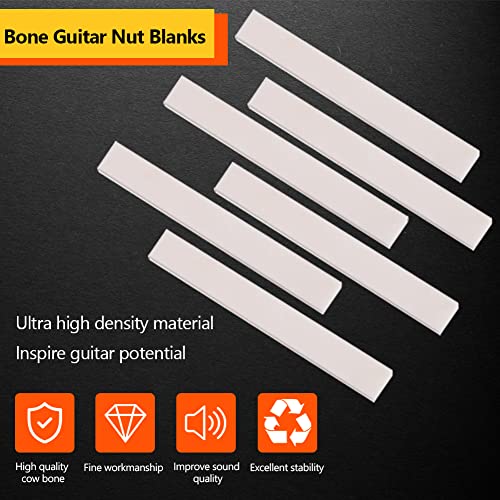 6Pcs Classic Guitar Parts, Bone Guitar Nut Blanks Bone Bridge Saddle Nuts Acoustic/Classic Guitars Replacement Parts Performance Accessories Nut Bone 60X10X6Mm Ukulele Guitar Saddle #TOP1