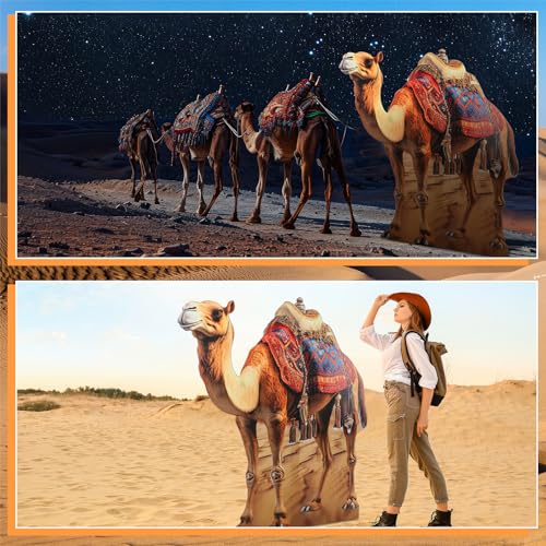 Image of Geelin 5ft Camel Cardboard Cutout Standup Desert Safari Animal Theme Cardboard Standup Photo Prop for Arabian Nights Party Nativity Scene Decorations Egyptian VBS Camel Decor Birthday Supplies
