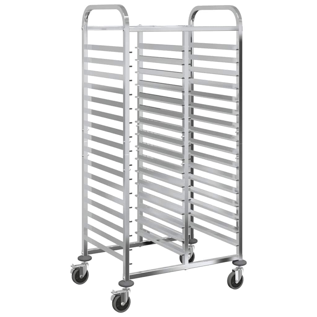 Carrello per vassoi in acciaio inox, 75 x 55 x 162,5 cm, con 32 contenitori GN, ruote a 360 gradi e freni, per cucina, gastronomia, catering, conservazione senza polvere