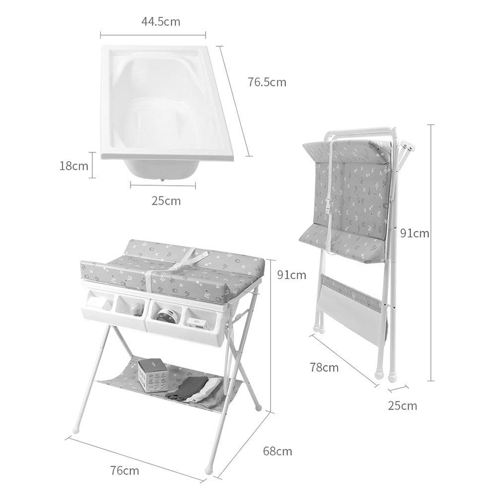FAXIOAWA Fasciatoio per Neonati Rosa, Stazione per Il Bagno con Pannolini 2 in 1, fasciatoio Pieghevole, cassettiera per Vasca da Bagno, Alta 91 cm