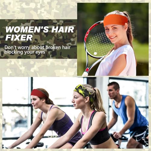 Image of 18 Pcs Sports Sweatbands for Men Women Camo Headbands Workout Non Slip Headbands Breathable Head Band Fitness Stretchy Unisex Hairband for Yoga Running Cycling Ball