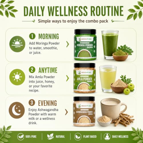 Image of Moringa + Amla + Ashwagandha Powder india, Drumstick Leaf Supplement for Digestion & Immunity, Ayurvedic Superfood, 100g moringa + amla + ashwagandha pack of 3 (300g)
