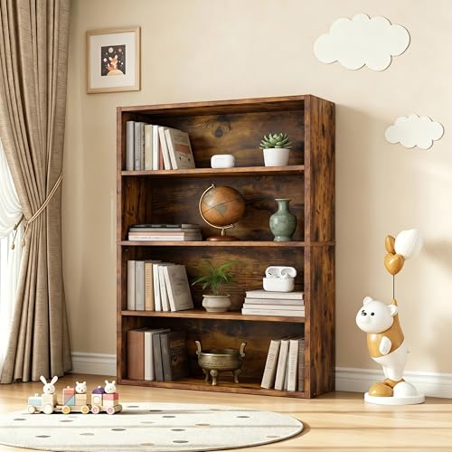 Image of HealSmart 4 Tier Bookcase, Industrial 5 Book Shelf, 9.2 inch D x 23.8 inch W x 42 inch H Tall Open Cube Storage Organizer for Home Office, Living Room, Bedroom and Dinning Room, Brown