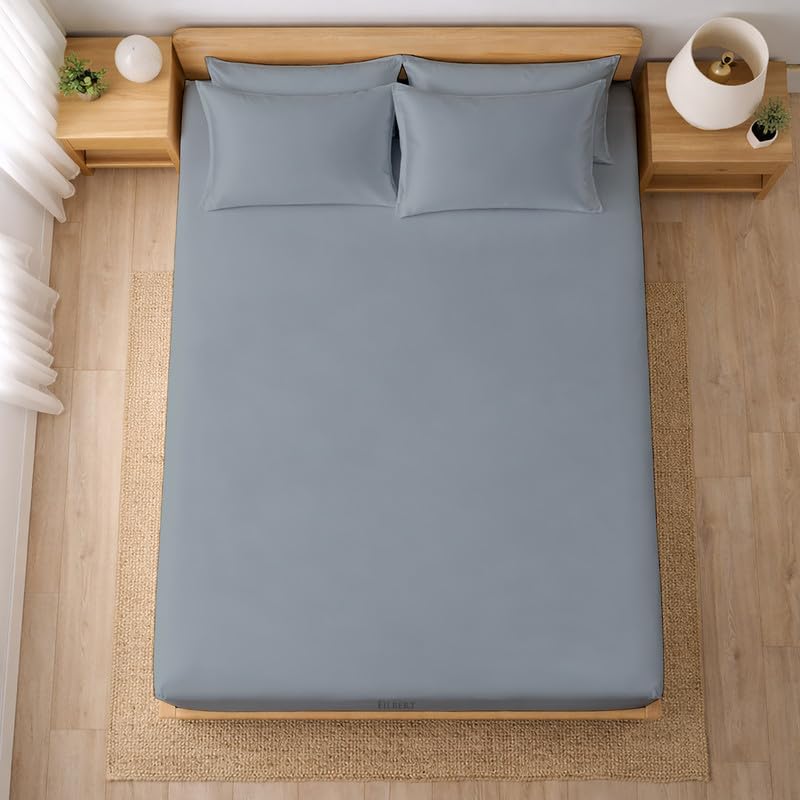 Image of Filbert - Premium Satin Fitted Bedsheet Queen Size (60x78 Inch) with 2 Pillow Covers | Hypoallergenic Breathable | Hair and Skin Friendly, Women Gift Choice|Coin Grey