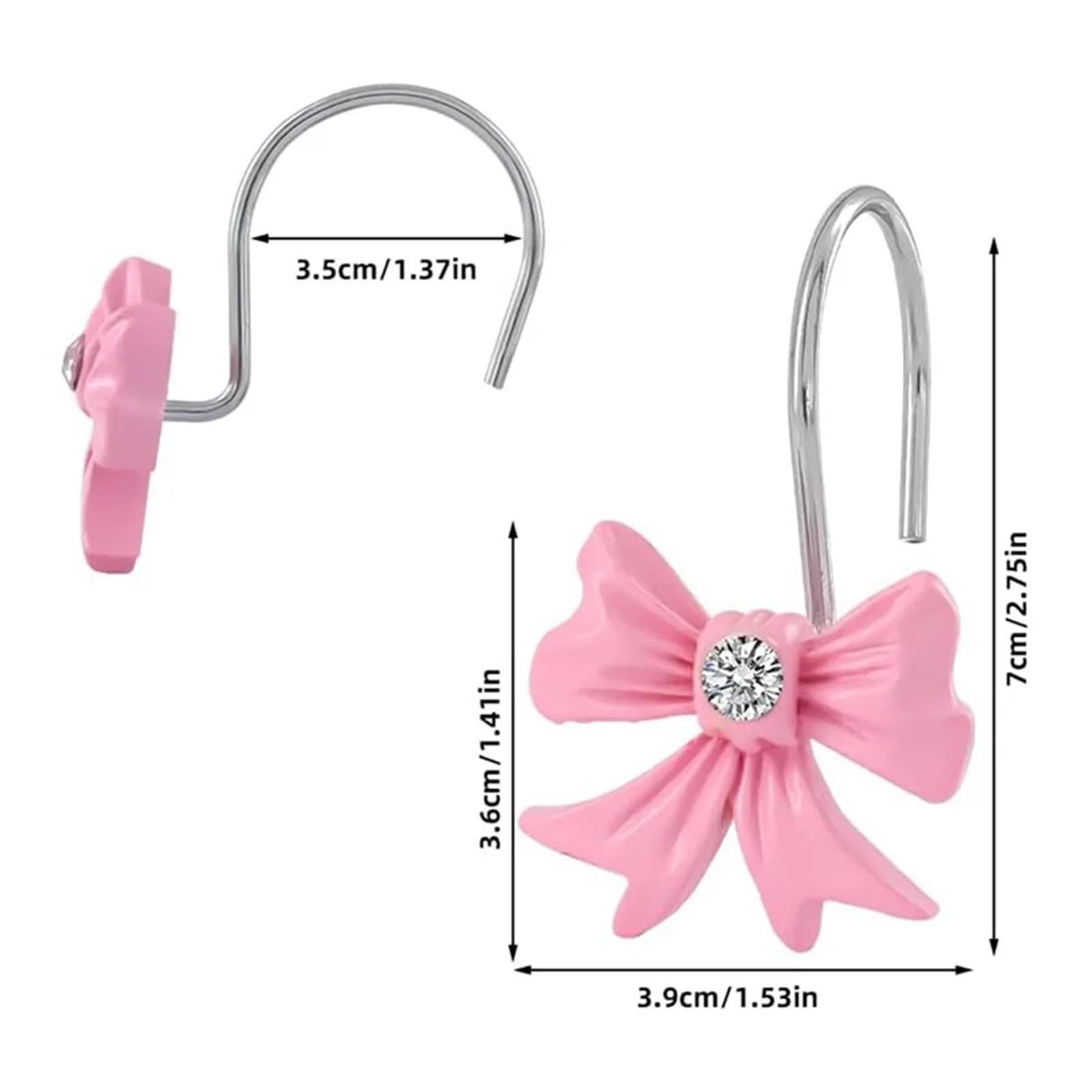 Ganci for tende da doccia con fiocco rosa, 12 pezzi, graziosi anelli decorativi, ganci in resina for il bagno
