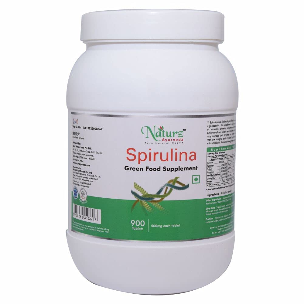 Naturz Ayurveda Spirulina Tablets - 900 Tablets, Green,Natural