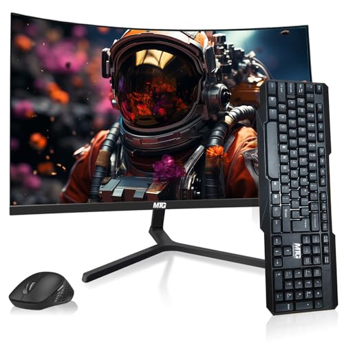 Image of MTG 24 inch Curved Monitor Full HD 1080P Frameless Screen, HDMI DP USB Audio, Low Motion Blur, VESA Mount, Wireless Keyboard Mouse Combo, Computer Monitor for Gaming, Home and Office