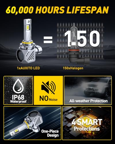 Image of AUXITO 9005 Bulbs, 48000LM HB3 LED Super Bright, 1000% Light Bulbs, Plug N Play, Long Lifespan, 2PCS