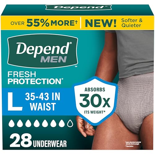 Image of Depend Fresh Protection Adult Diapers, Incontinence Underwear for Men, Disposable, Maximum, Large, Grey, 28 Count, Packaging May Vary