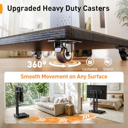 Image of Perlegear Rolling TV Stand for 32 inch-86 inch TVs up to 132 lbs, Outdoor TV Stand with Pegboard Storage & Quiet Wheels, Swivel & Height Adjustable Mobile TV Cart with Wood Shelf, Max VESA 600x400mm, PGTVC34B