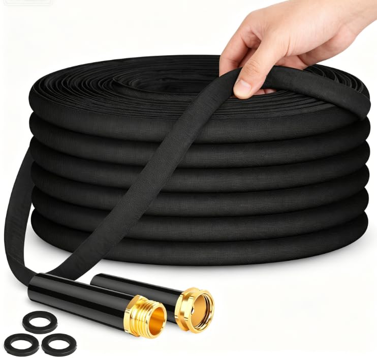 Image of CXEZSIK Garden Hose 50ft Lightweight, Non-Expanding, Leak-Proof Metal Connector, No-Knot No-Tangle, Easy to Store and Carry, Wear-Resistant, 3 /4GHT Flexible Water Hose for Yard, Outdoor (Black)