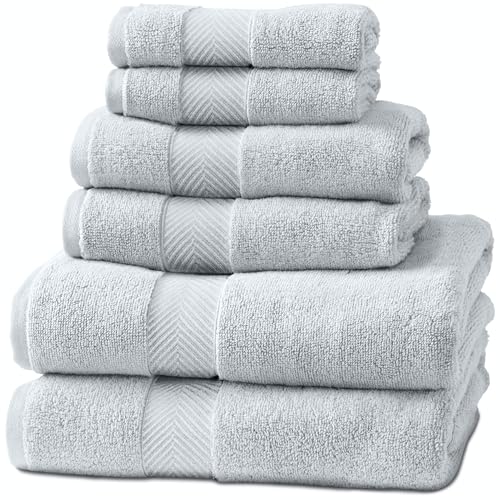 Natureva Viscose from Bamboo Bath Towels Set of 6 - Extra Plush 700 GSM Quick Dry Cotton Blend for Luxury Bathroom Comfort - Super Soft Large Absorbent - Mist