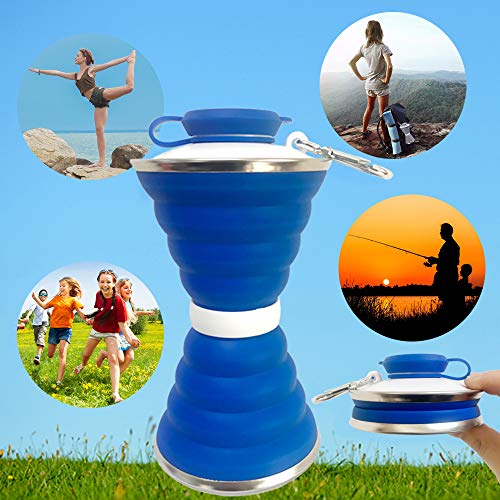 Image of Collapsible Water Bottle, Camping Cup With Carabiner, Reuseable Silicone Foldable Leak Proof Portable Sports Travel Water Bottles For Outdoor, Travel Gym Hiking, BPA Free, Cycling Cups with Carabiner