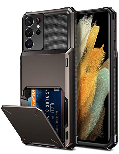 Vofolen for Galaxy S21 Ultra Case Wallet 4-Card Flip Cover Credit Card Holder Slot Back Pocket Dual Layer Protective Hybrid Hard Shell Bumper Armor Case for Samsung S21 Ultra 6.8 Gun Metal