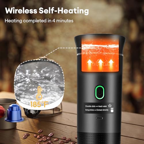 Image of Portable Espresso Machine for Travel, 20 Bar Espresso Coffee Machine with USB-C,3-In-1 Travel Coffee Maker Self-Heating, Compatible with Ground Coffee & Capsule for Hiking,Office,RV（Black）