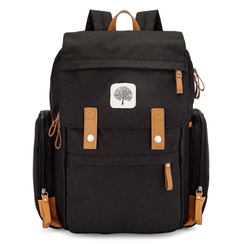 Parker Baby Co. Diaper Backpack - Large Diaper Bag with Insulated Pockets, Stroller Straps and Changing Pad -Birch Bag - Black
