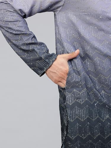 Image of Luxrio Men's Ombre Shaded Sequence Self Embroidered Textured Long Kurta Full Sleeves - Casual Ethnic Wear