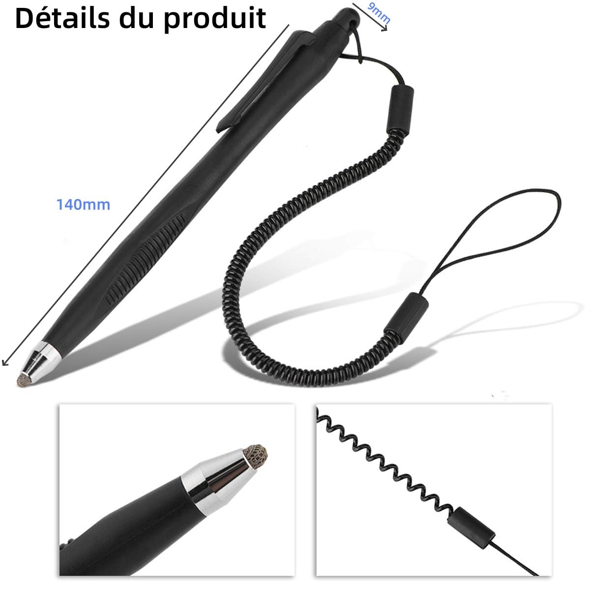 Lot de 2 Stylets rétractables pour écran Tactile Actif Noir