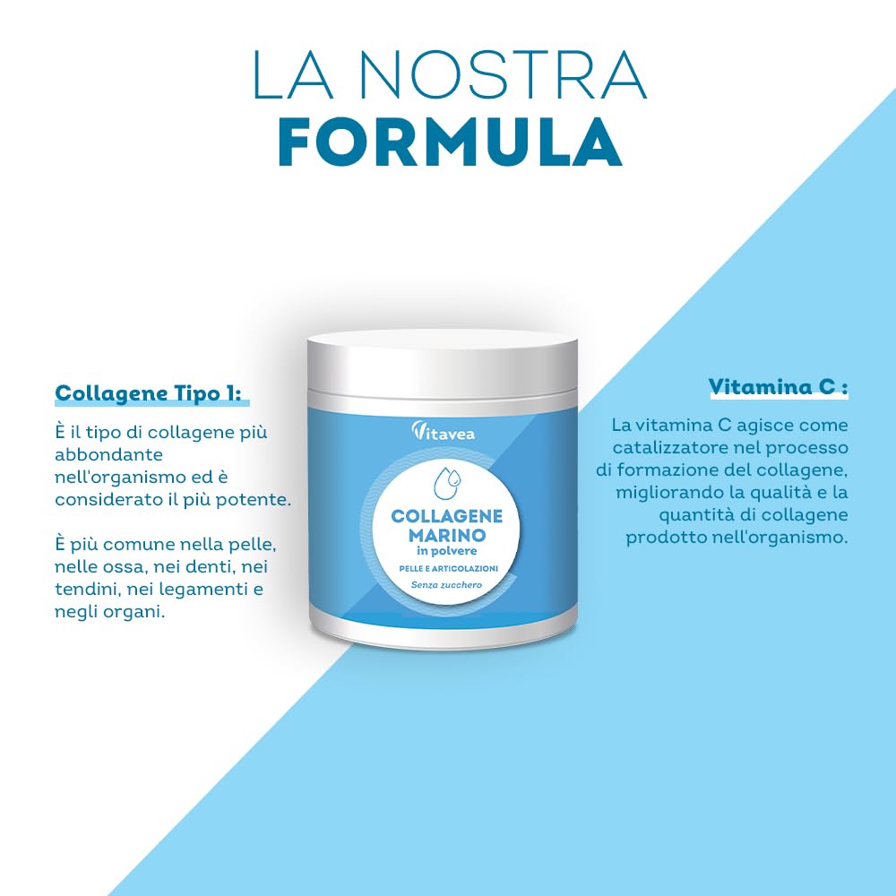 Collagene Marino in Polvere con Vitamina C - 10000 mg Peptidi di Collagene di Pesce - Collagene Idrolizzato - Collagene da Bere - Articolazioni - Anti-Age Pelle - Aroma Limone e Lime - Vitavea