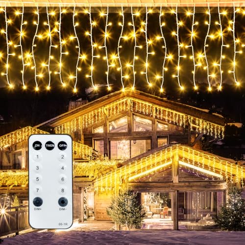 ROSCOO 42FT Icicle Lights, Christmas Outdoor with...