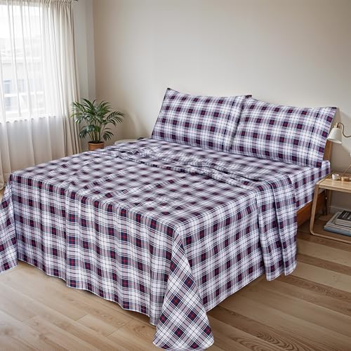RUVANTI 100% Cotton King Size Sheets Set, 4 Pieces, Soft & Breathable Percale Weave Bedding, Deep Pocket 16", Hotel Standard, Crisp Cool Feel, Durable, Perfect Floral Bed Sheet, Prussian