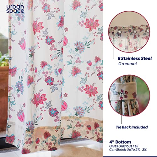 Image of Urban Space 100% Cotton Curtains for Window, 60-65% Room Darkening Decorative Curtains 5 feet Long with Eyelets, Set of 2 Curtains with Tieback (Passion Flower Pink, Window -5 Feet)