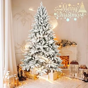 6ft flocked christmas tree artificial christmas tree with snow snowy hinged christmas tree with 1100 branch tips unlit frosted xmas tree with metal stand for holiday home office party  urban country home decor