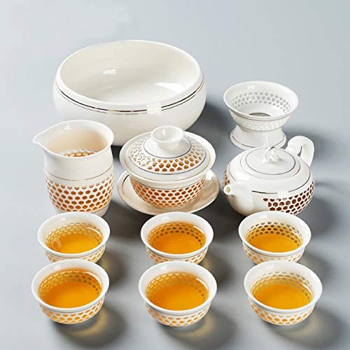 Théière kung fu chinois en céramique bleu et blanc avec tasse assortie pour le thé