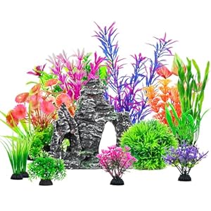 CousDUoBe 16Pcs Aquarium Plants Cave Rock Decor Set& Fish Tank Artificial PlasticPlants,Fish Tank Accessories Small Large Aquarium Decorations Kit