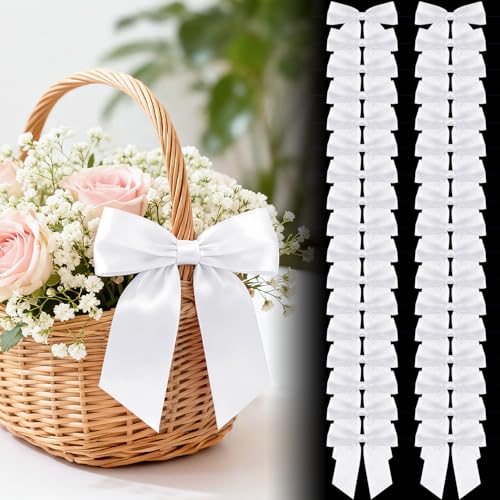 Luceinvita 4.5" White Satin Ribbon Bows (30 Packs)