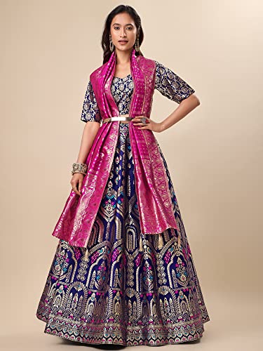 Image of PURVAJA Women's Jacquard Semi-Stitched Lehenga choli(Saheli)