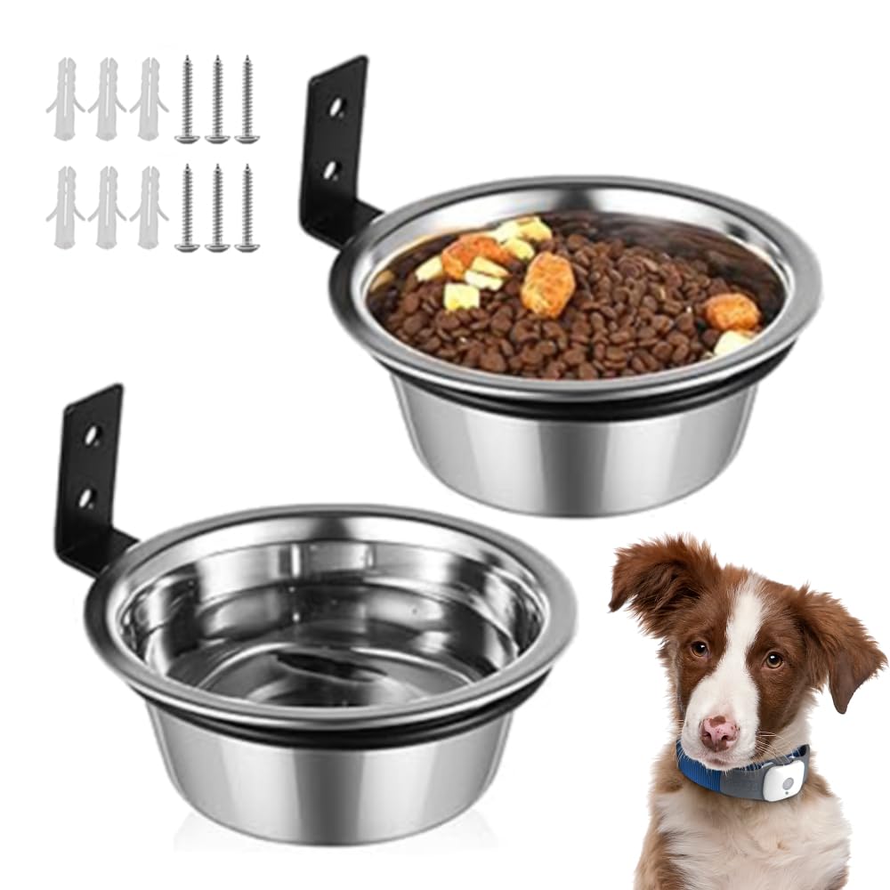 Stainless Steel Dog Bowl with Foldable Holder, Wall Mounted Raised Pet Bowls Food and Water Raised Dog Bowls, Home Cats Dogs Guinea Pig Feeder [pack of 2,
