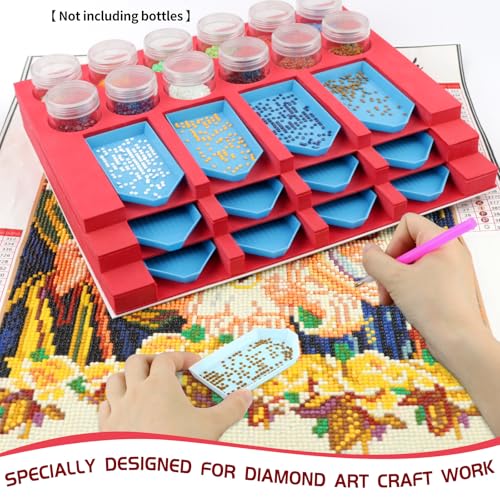 Image of Diamond Painting Accessories Tray Organizer, Art Painting Beads Sorting Storage containers, Diamond Art Tools Kits for Glitter Rhinestones /5D Diamond Embroidery /DIY Crafts (12 Slots Trays (Red))