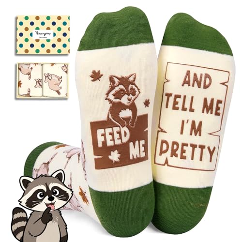 HAPPYPOP Funny Raccoon Socks Women Men - Cute Animal Socks, Gift Ideas for Teens Girls Boys, Funny Racoon Pattern