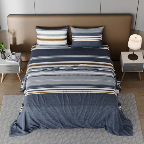 Image of BLISSHOME SoftTouch 150TC Cotton King Size Printed Bedsheet with 2 Pillow Covers for Double Bed, Silky Smooth Bedding Set, Breathable, Easy Maintain, Geometric Pattern - Grey (228cm X 274cm)